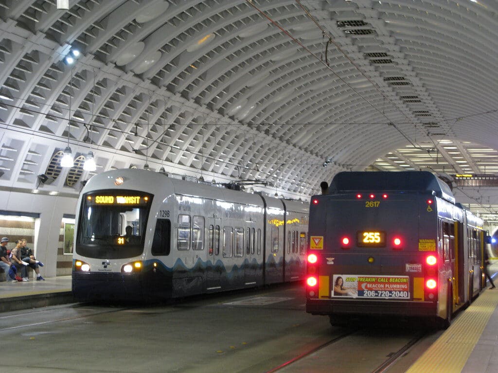 Seattle Link Light Rail train at an underground station