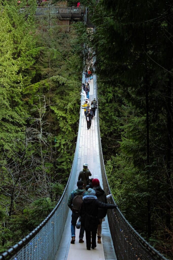 Top Things to Do in Vancouver During the World Cup 2026 12 People crossing the Capilano Suspension Bridge high above the forest in Vancouver