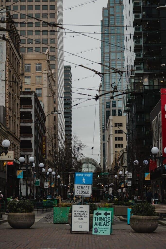 Street scene in Capitol Hill Seattle with people and city atmosphere