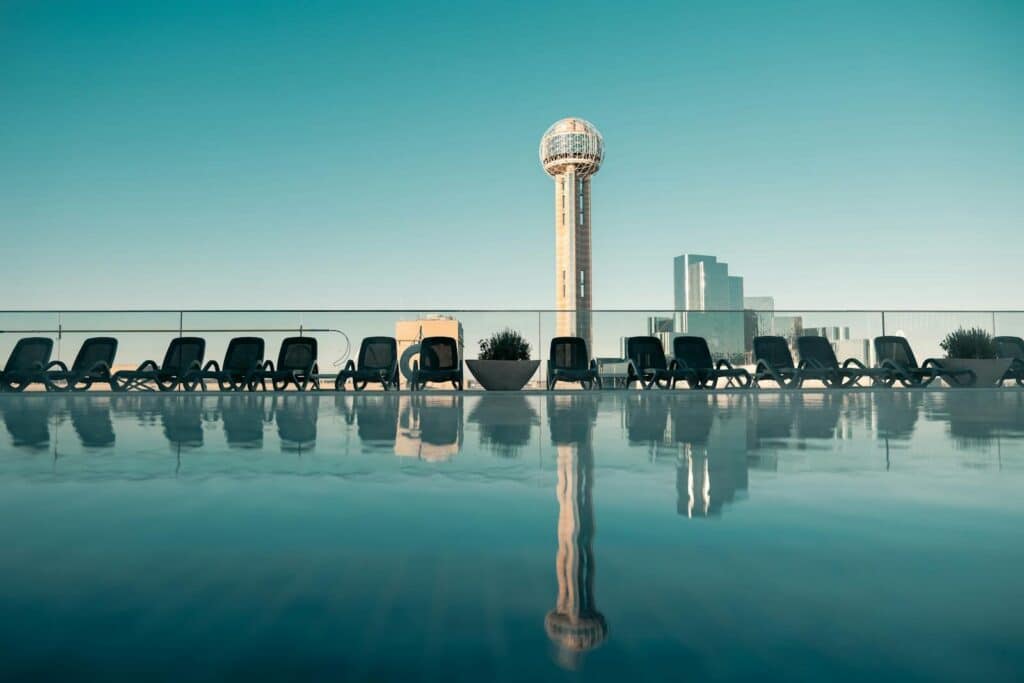 Top Things to Do in Dallas During the World Cup 2026 12 Reunion Tower in Dallas reflected in water with skyline in the background