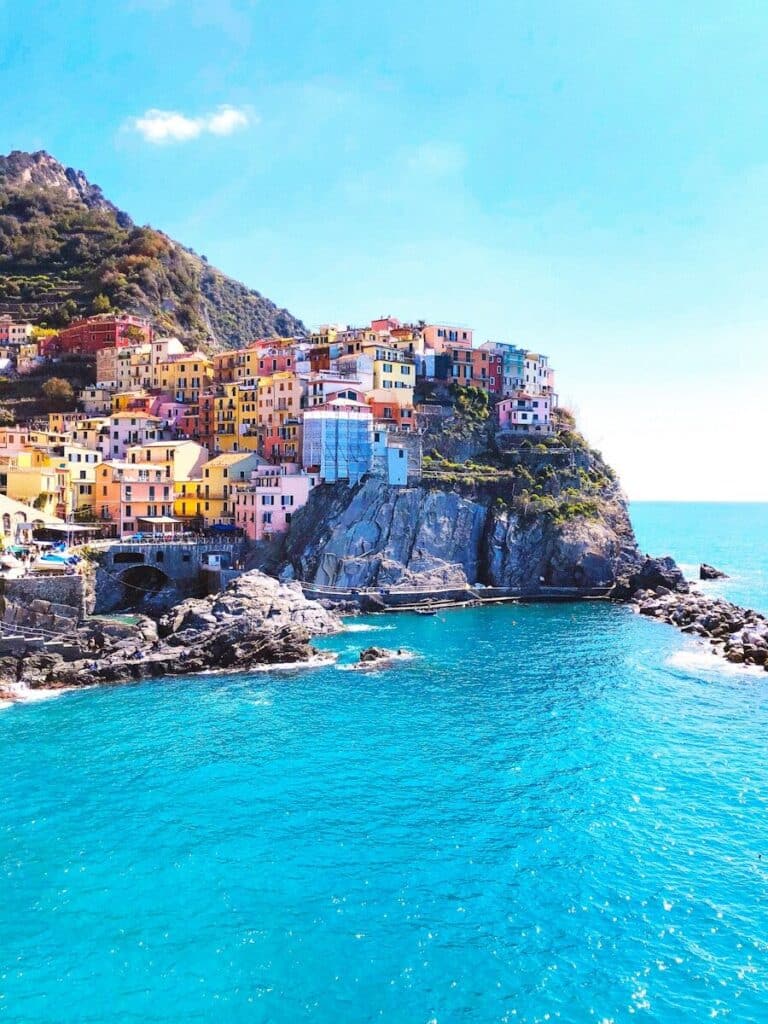 Colorful houses on cliff above sea in Cinque Terre