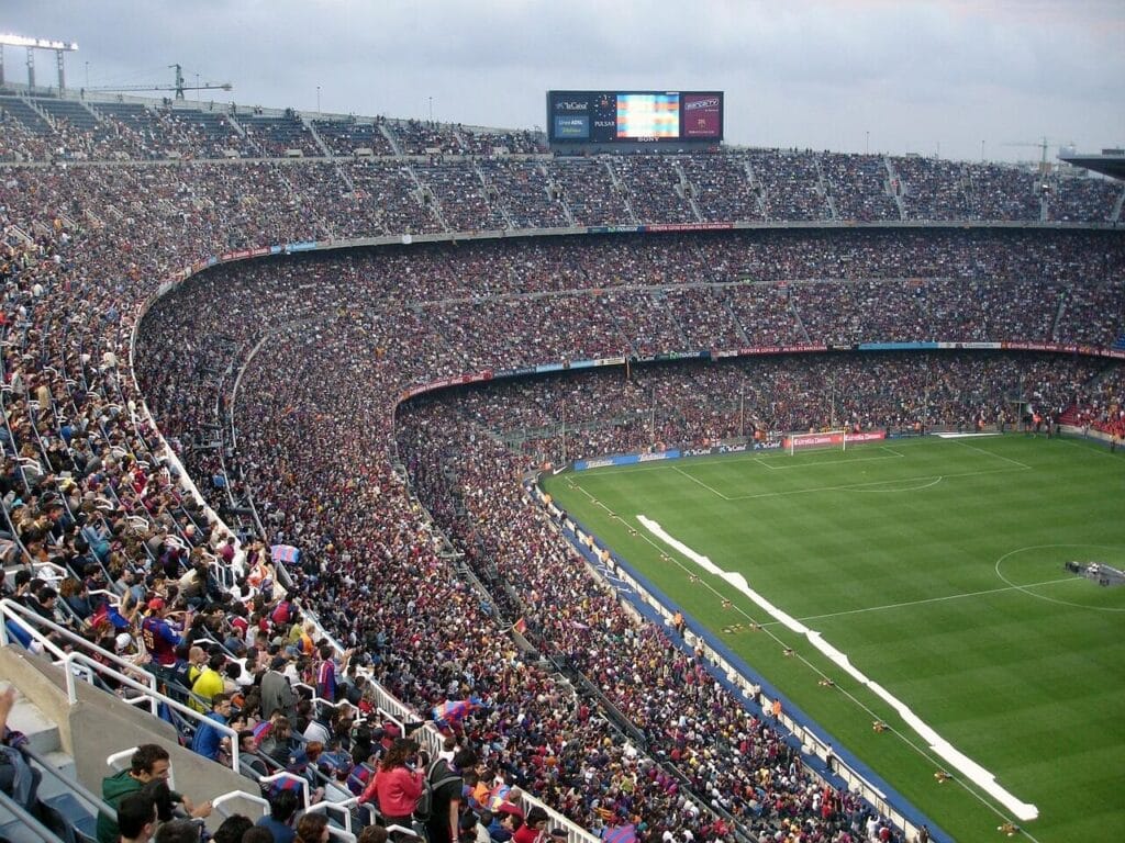 Packed stadium with fans during a football match
