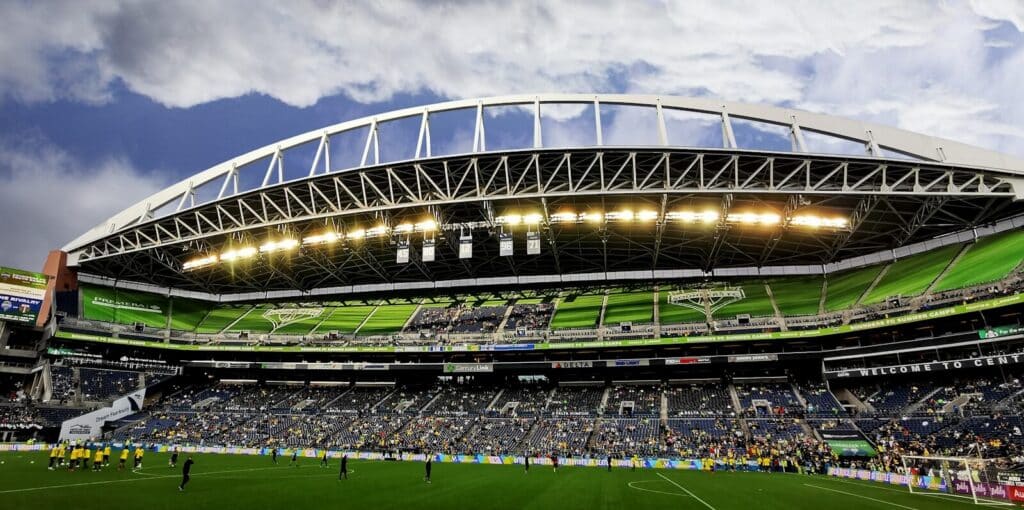 Lumen Field packed with fans during a football match in Seattle
