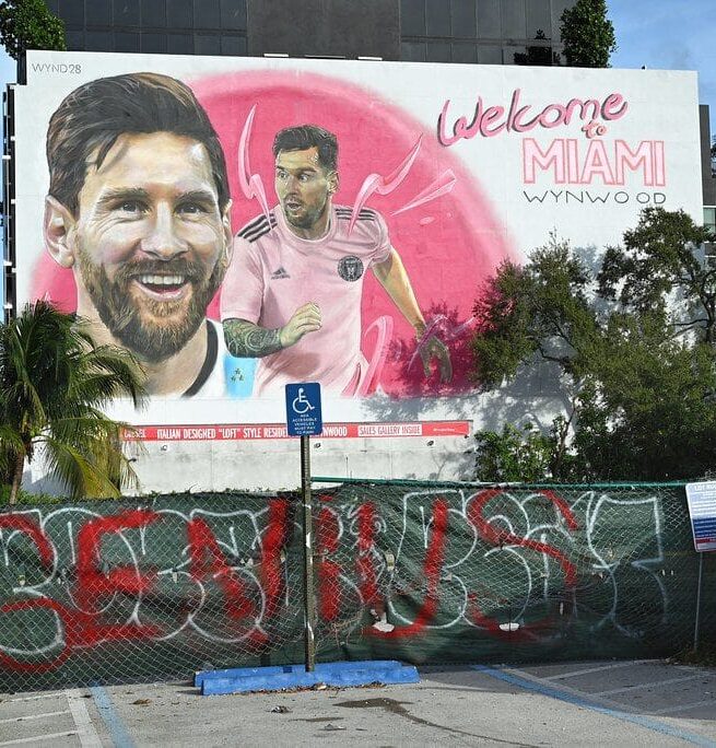 Lionel Messi mural in Wynwood Miami celebrating football culture