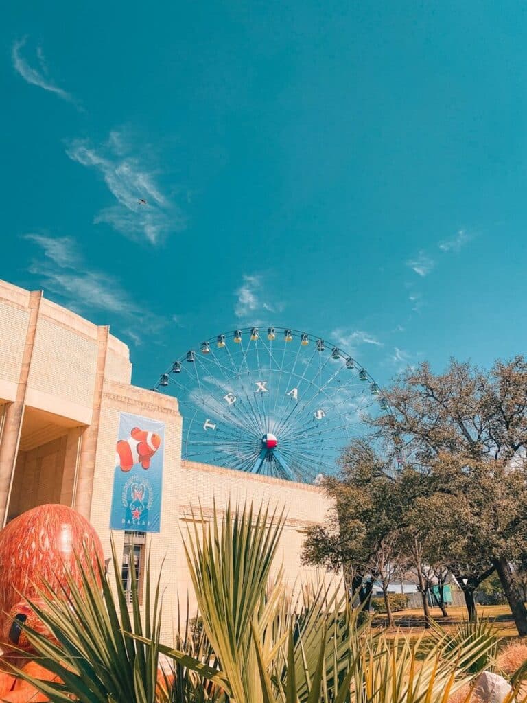 Fair Park Dallas with Texas star and ferris wheel