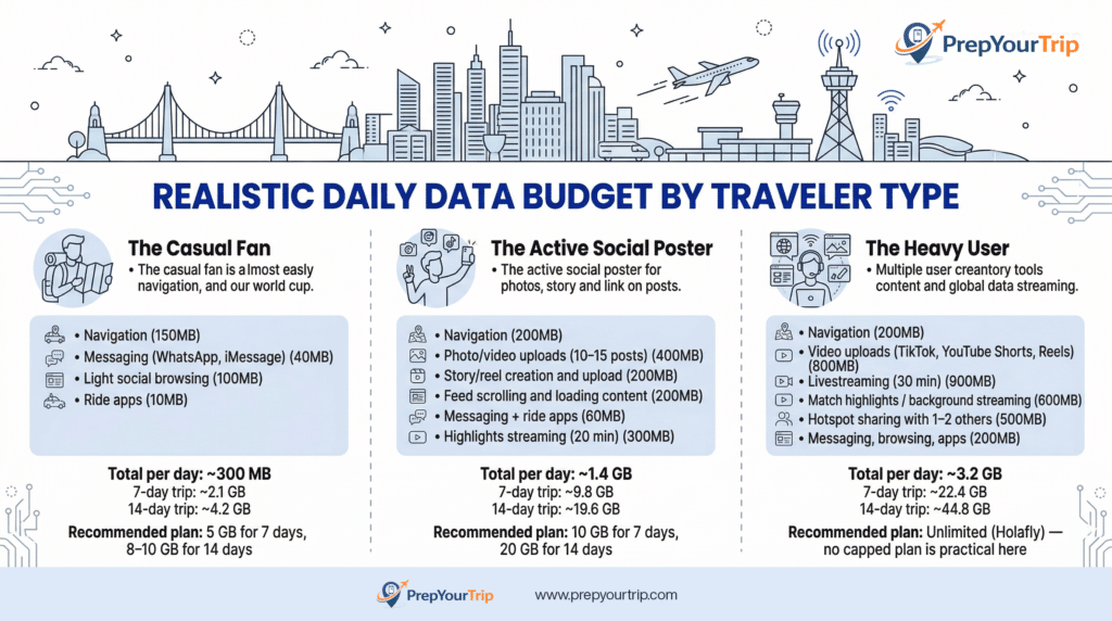 How Much Mobile Data Do You Need at the FIFA World Cup 2026? (Without Overpaying) 5 data budget based on travel style