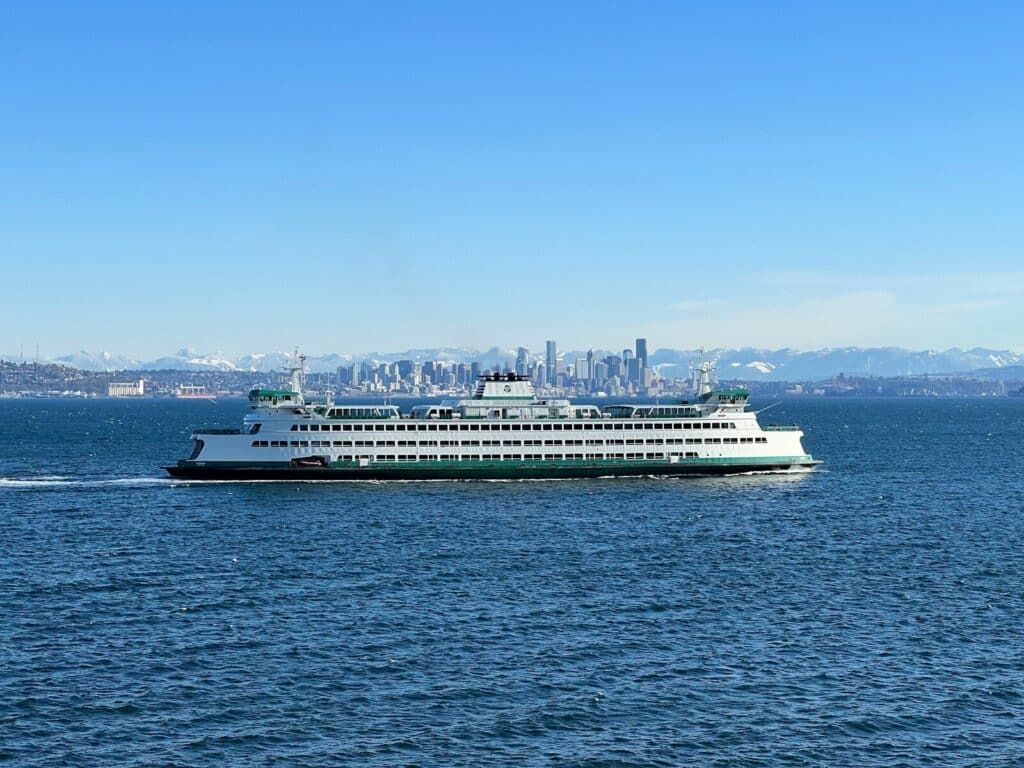 Seattle skyline viewed from a ferry on Puget Sound