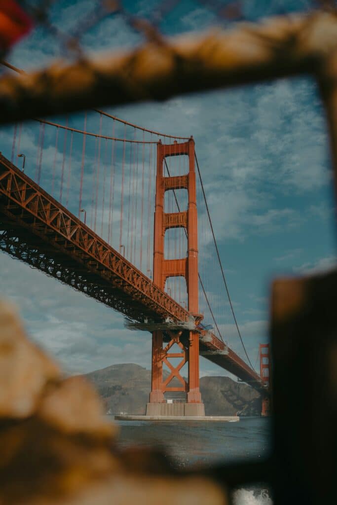 Golden Gate Bridge in San Francisco viewed through a frame on a clear day