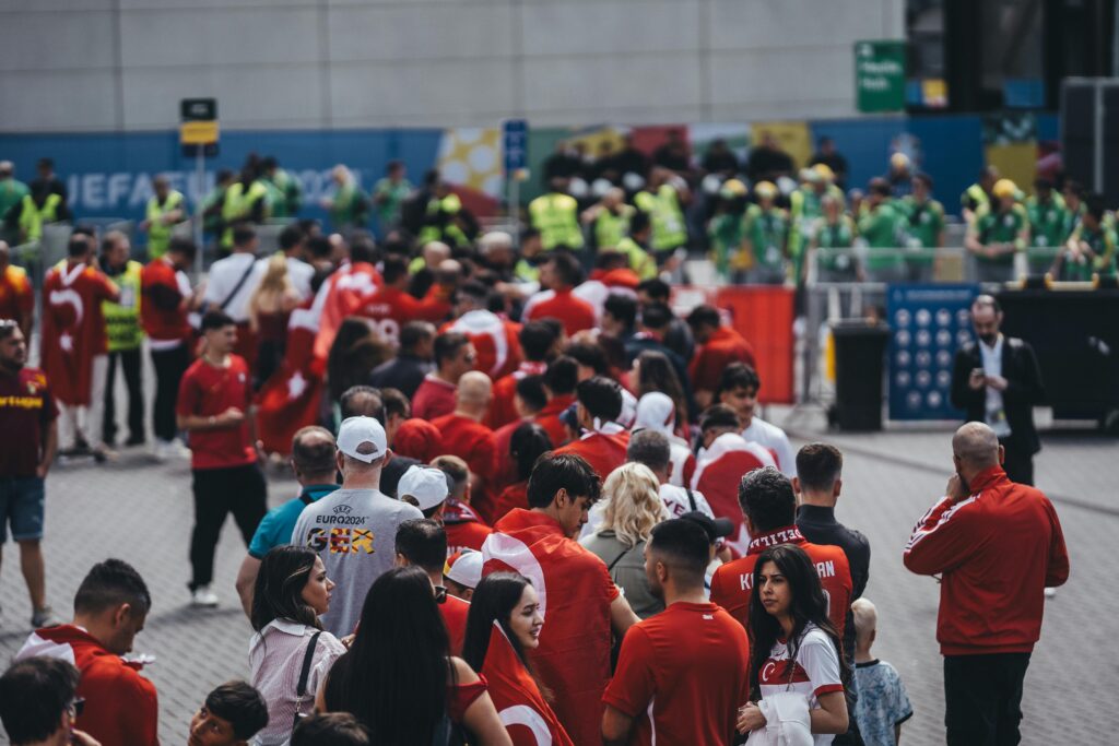 Fans queuing outside a stadium before a match — typical crowd flow at World Cup 2026 events