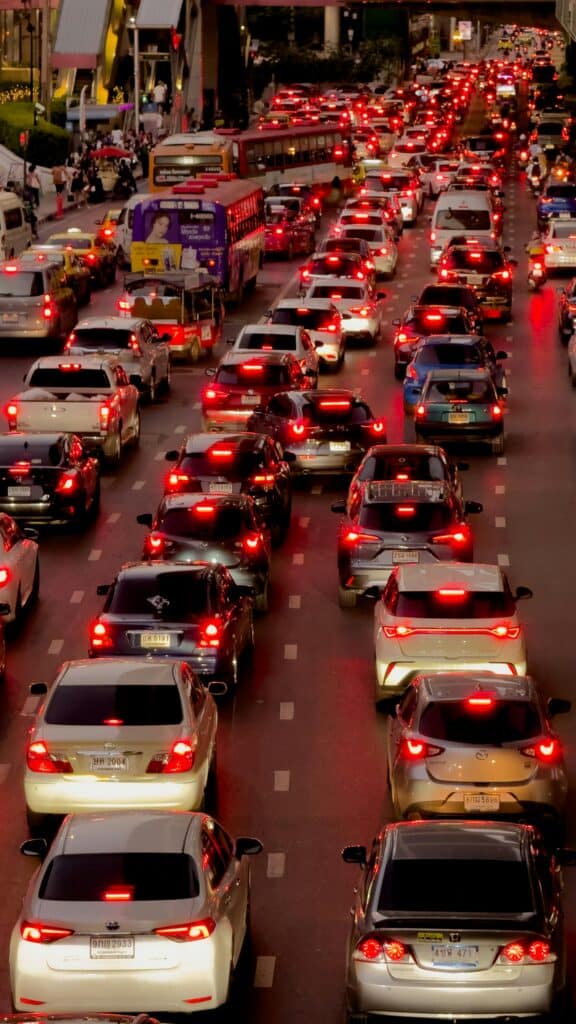 Uber vs Public Transport for World Cup 2026? Avoid Surge Pricing and Overpriced Stadium Trains 8 Heavy traffic congestion in a city after a major event, showing delays and transport challenges near stadium areas