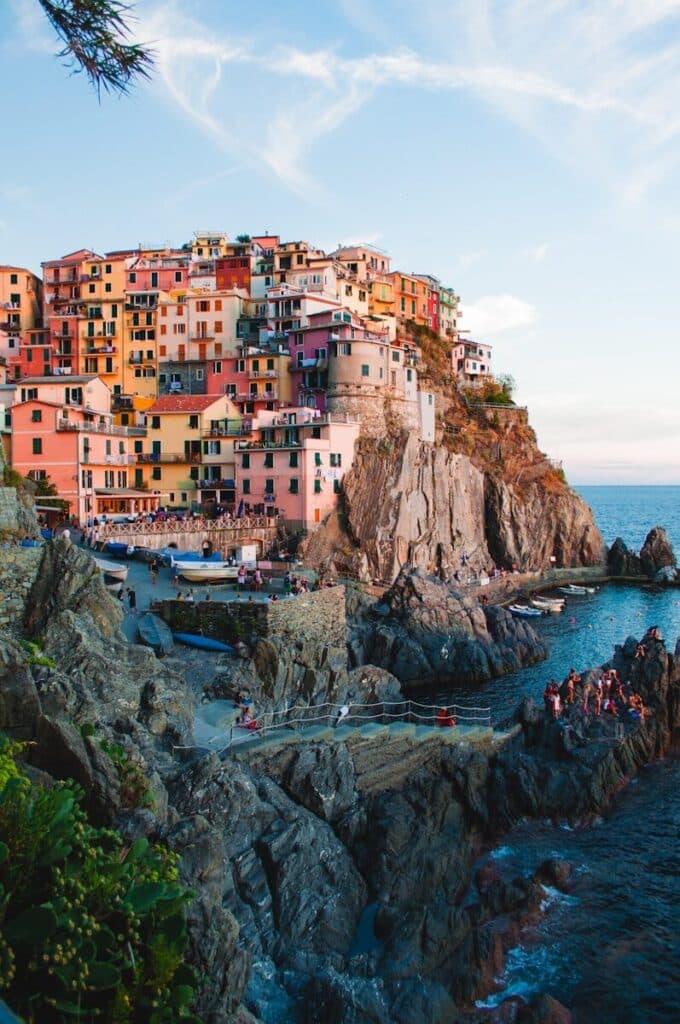 Colorful cliffside houses in Cinque Terre with coastal views in Italy