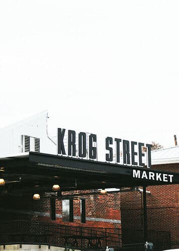 Krog Street Market sign on a brick industrial building in Inman Park Atlanta