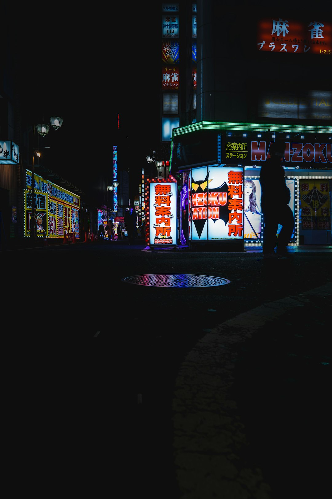 Man walking down a Tokyo street at night