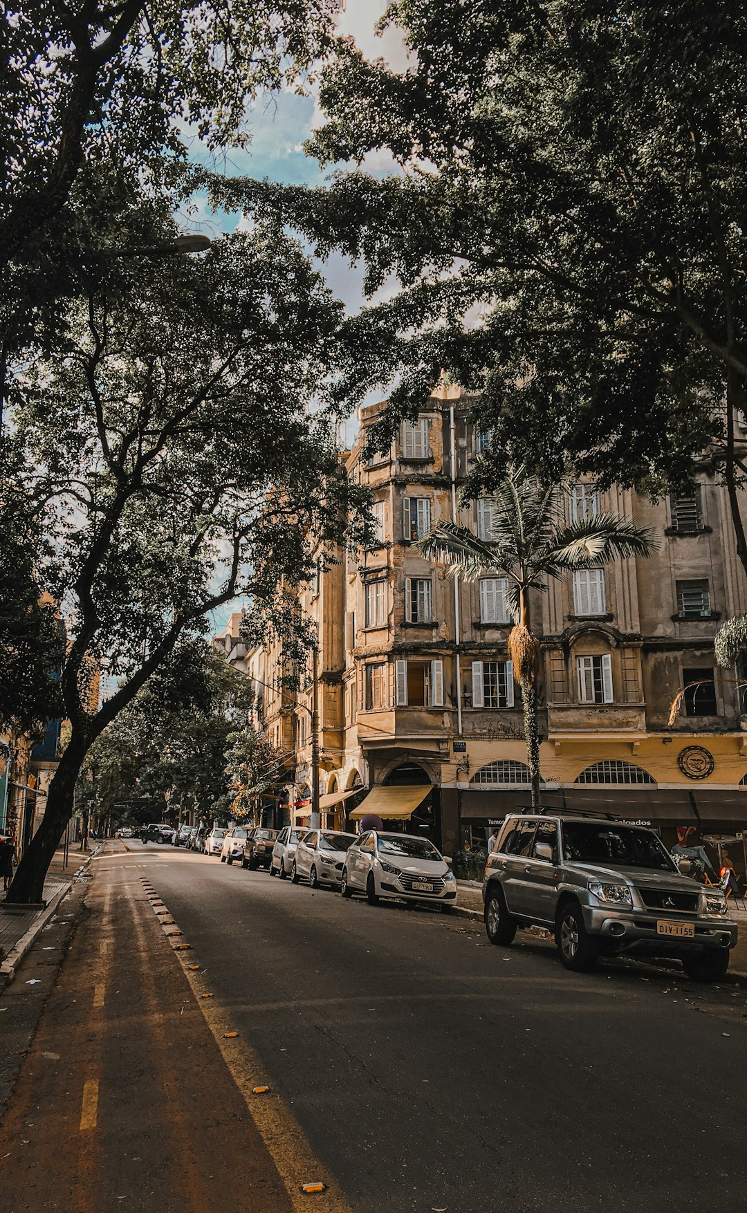 Cars parked along a quiet road in Brazil