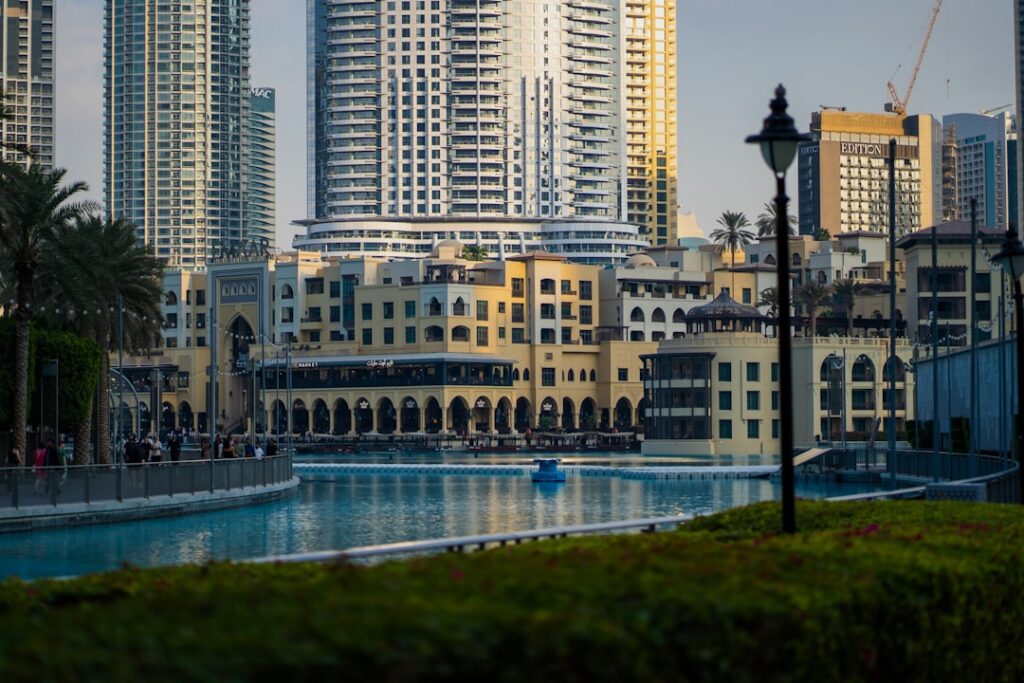 City skyline with tall buildings in the UAE, relevant for internet uae tourist planning