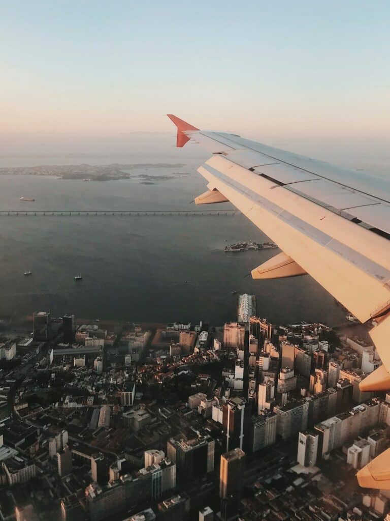 Airplane flying over the sea near the Brazilian coast
