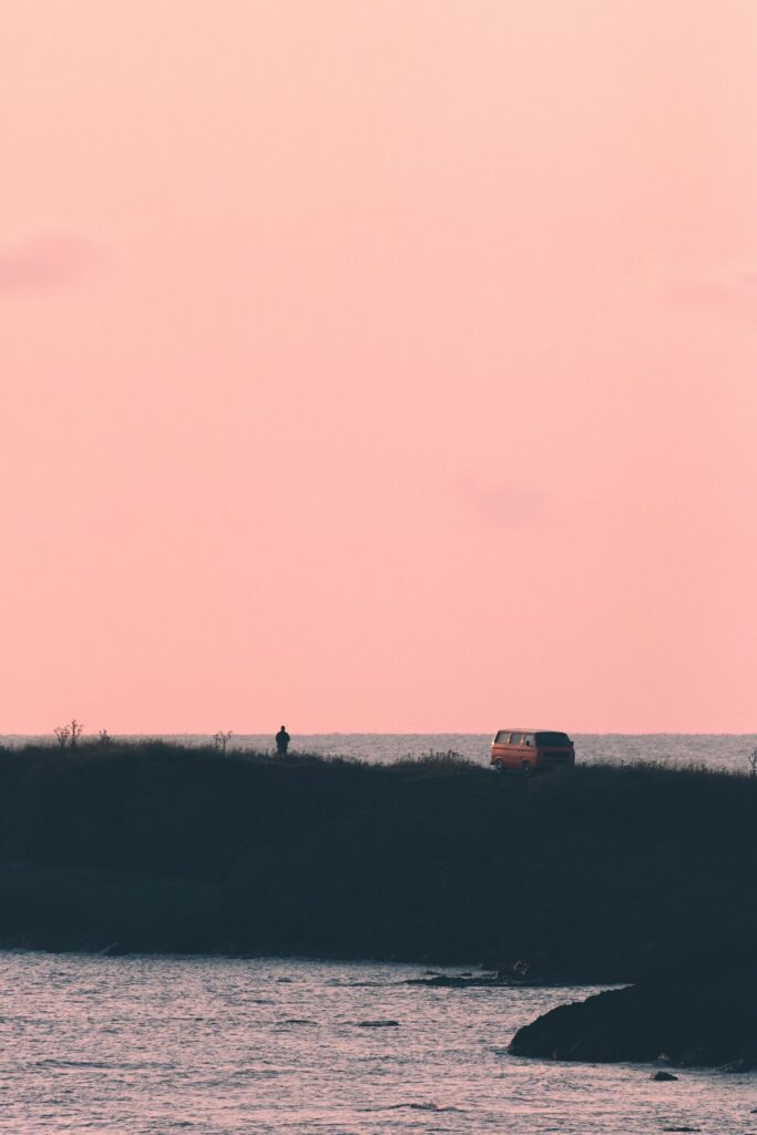 A traveler gazes out over Bulgaria's Black Sea coast