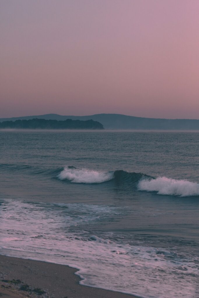 Waves crash at sunrise along Bulgaria's Black Sea coast