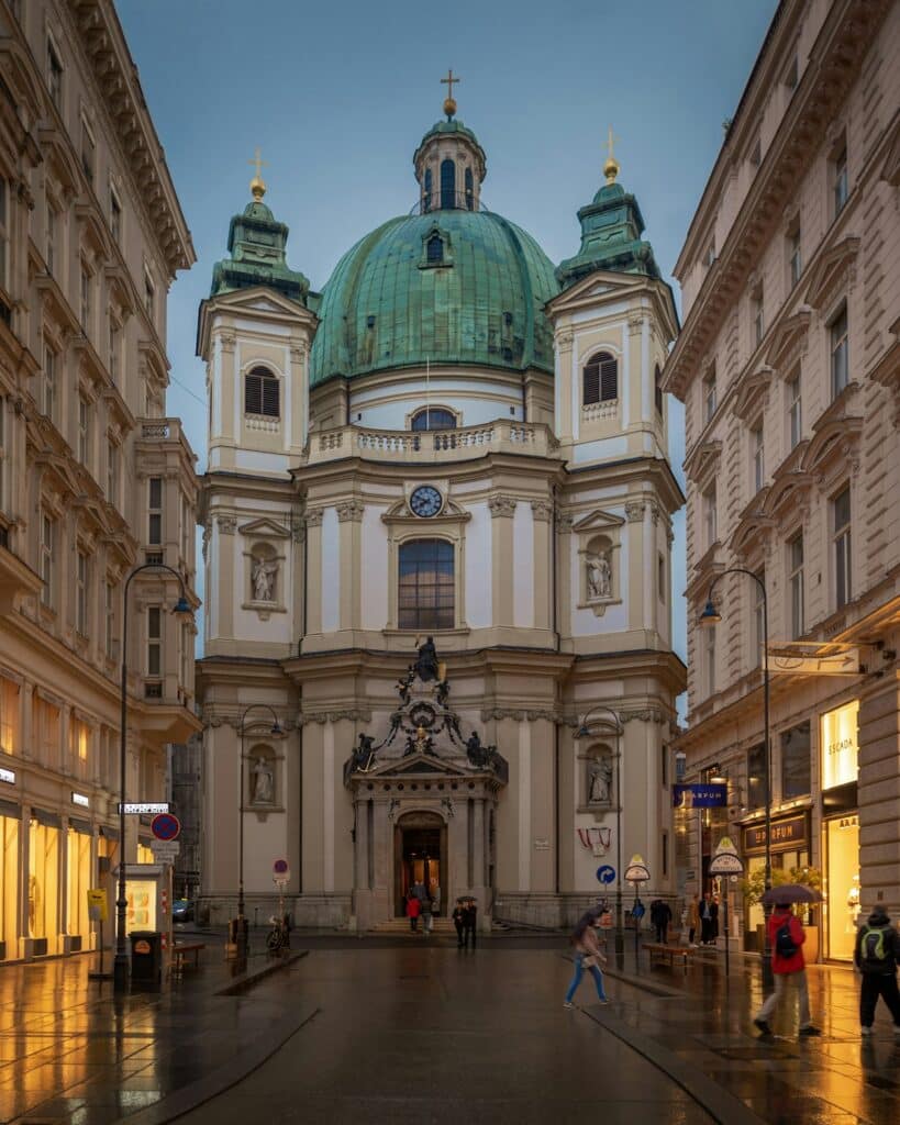 Peterskirche's domed tower rises above Vienna's historic city center