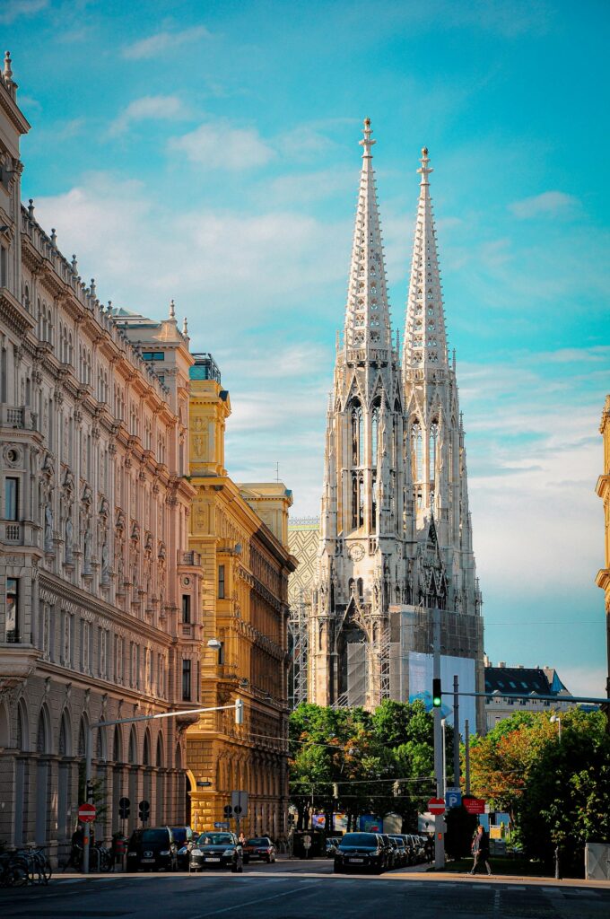 The neo-Gothic Votivkirche stands out against Vienna's skyline