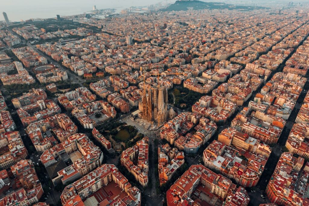 Aerial view of rooftops in Barcelona's Gràcia area