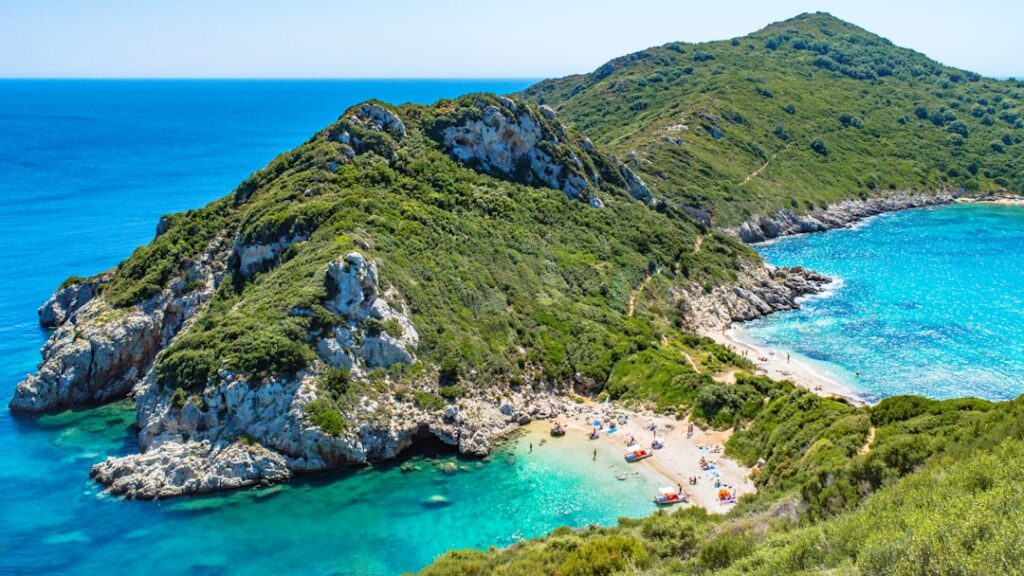 Porto Timoni, a double bay beach on the northwest coast of Corfu