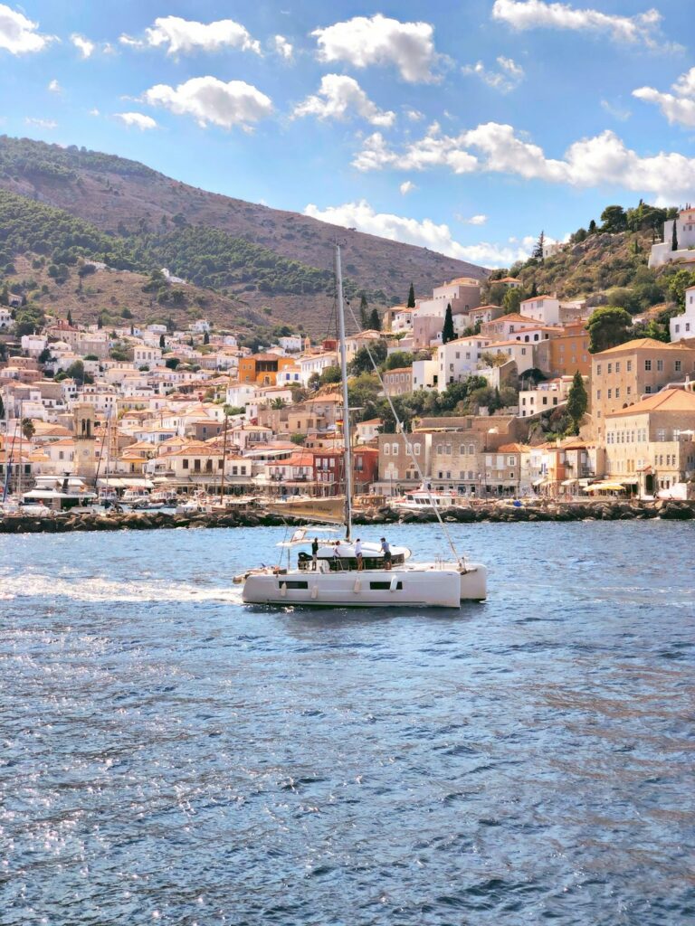Autumn colours along the hillside above Hydra's harbour town