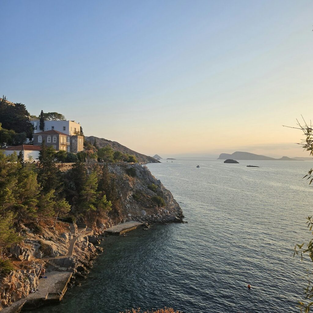 Cliff view over the sea on Hydra Island in the Saronic Gulf