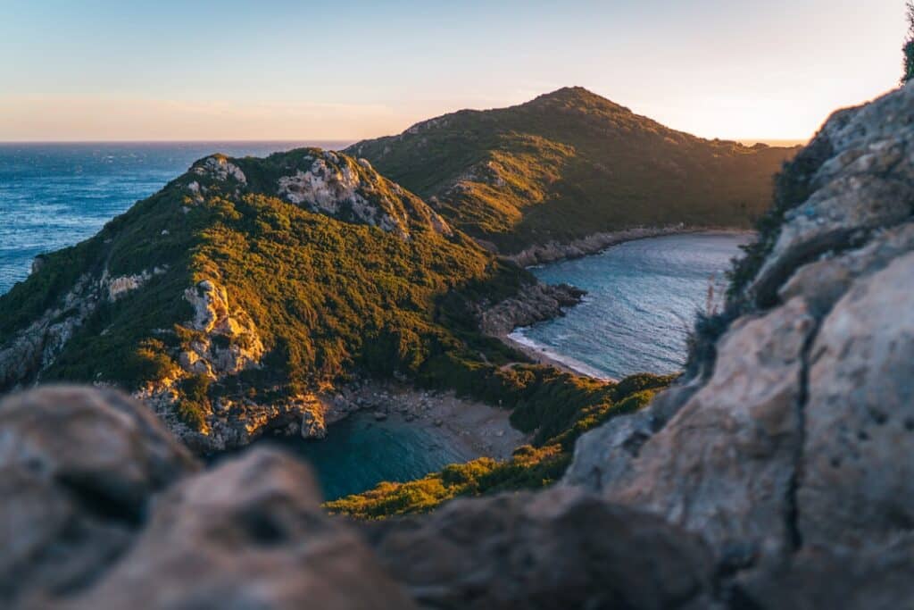 Rocky cliff overlooking the sea along the Corfu coastline