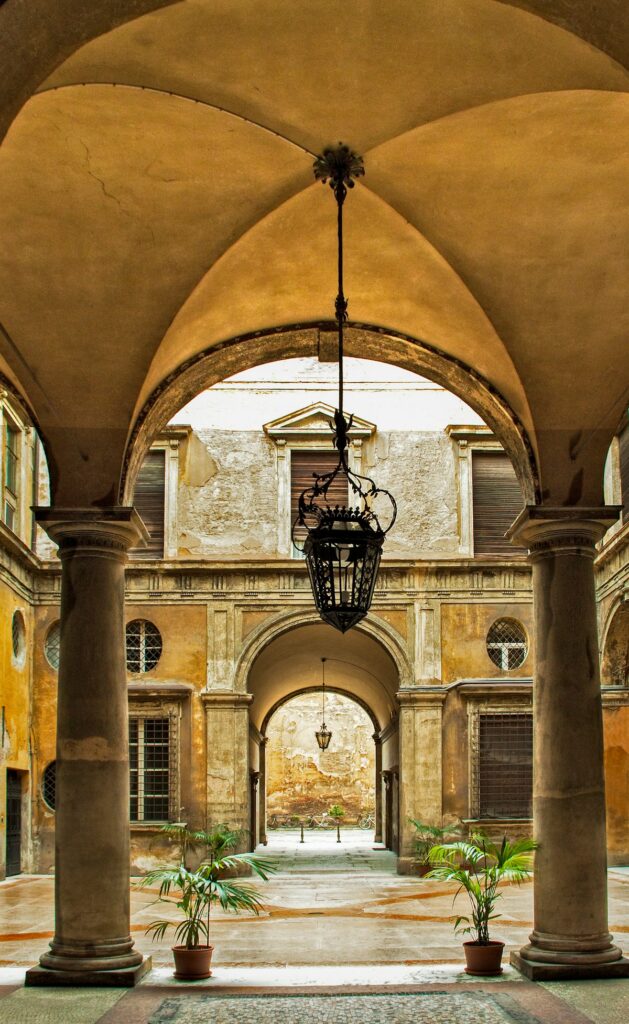 Interior courtyard of a historic Bologna palazzo
