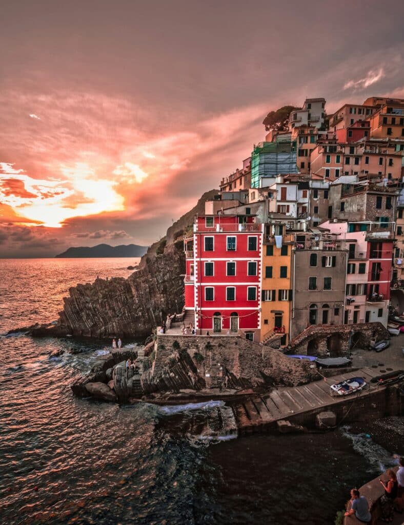 Sunset over the village of Riomaggiore