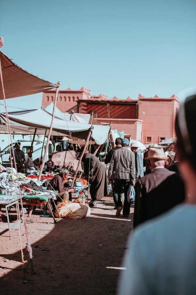 Berber market in Morocco where travelers can buy a local SIM card