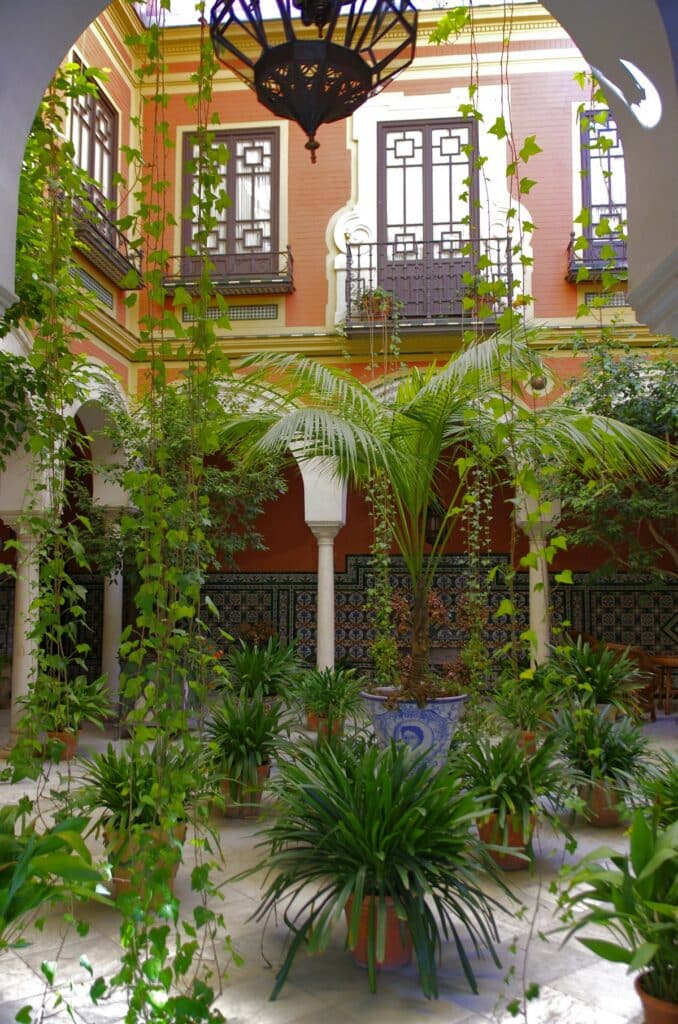 Courtyard filled with potted plants in the West Village