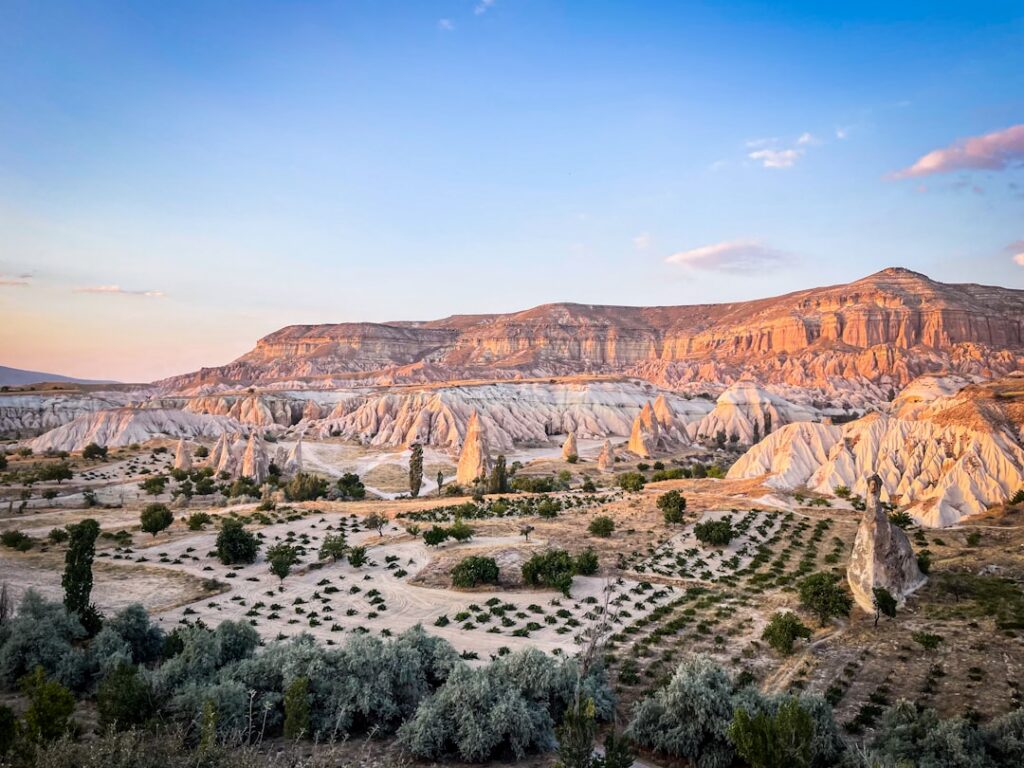 golden hour light over Rose Valley in Cappadocia