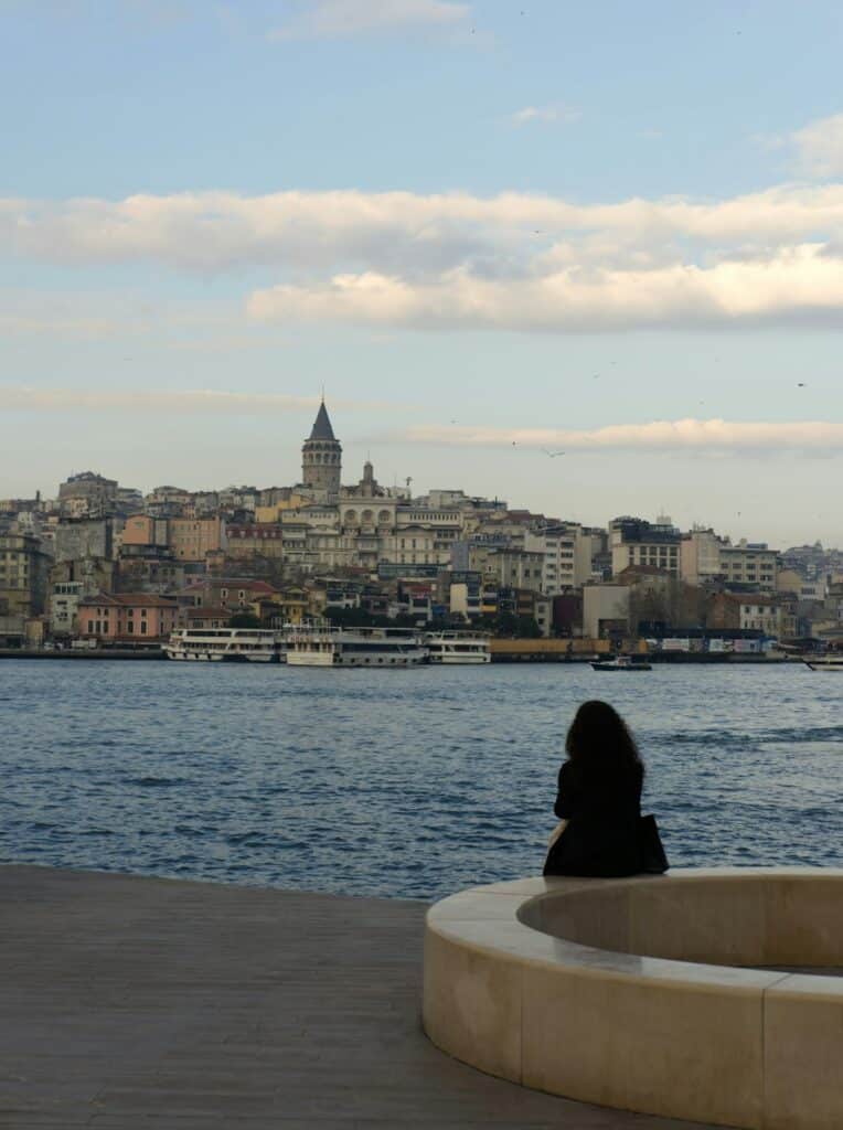 woman gazing out over the Istanbul skyline